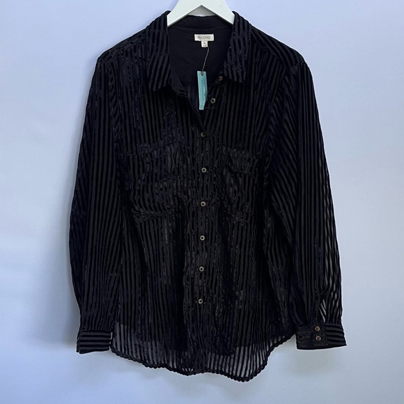 NWT Anthropologie Pilcro Velvet Burnout Long Sleeve Buttondown Blouse 2X - Picture 10 of 13